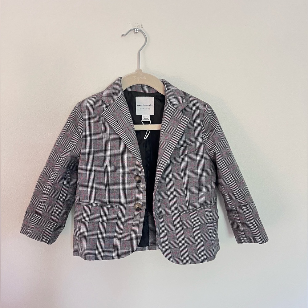 Janie and Jack Gray Plaid Blazer with Pink Accents
